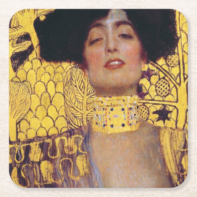 Judith (Lady in Gold), Gustav Klimt Square Paper Coaster (Front)
