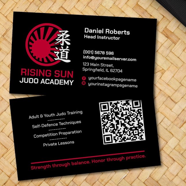 Judo academy instructor - Kanji and rising sun Business Card (Creator Uploaded)