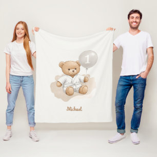 Judo Bear’s First Belt" – 1st Birthday White Belt Fleece Blanket