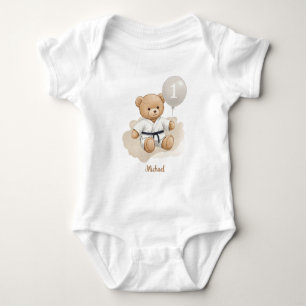 Judo Bear Turns One" – 1st Birthday【Black-belt】 Baby Bodysuit