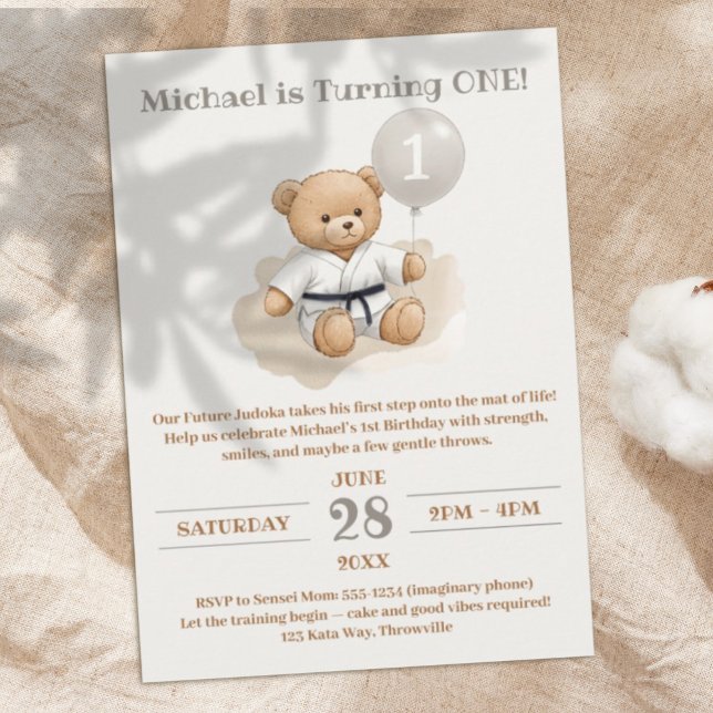 Judo Bear Turns One" – 1st Birthday Invitation (Creator Uploaded)