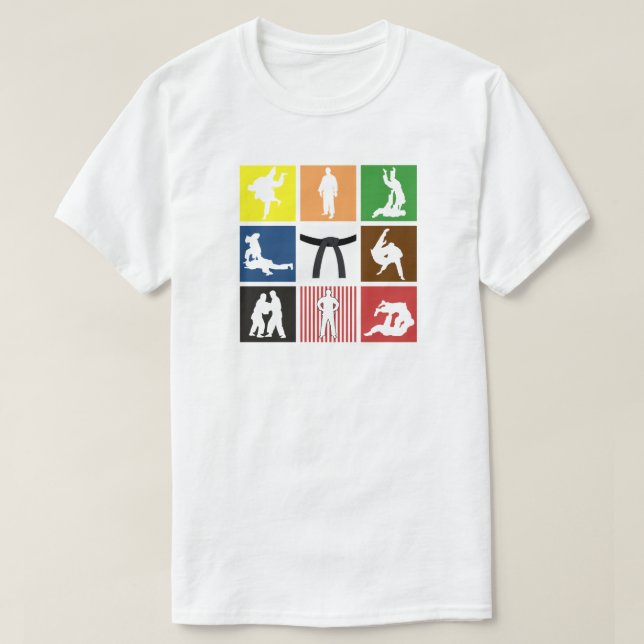 Judo Colour Belt Pop Art Judokas Silhouette T-Shirt (Design Front)