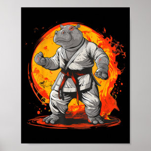 Judo Hippo Nature Kickboxing Taekwondo Martial Poster