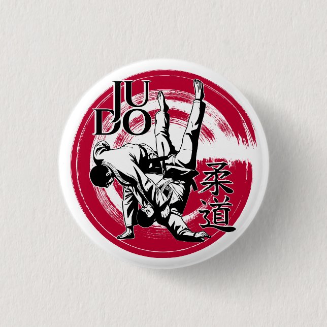 Judo Kanji and Rising Sun Throw  3 Cm Round Badge (Front)