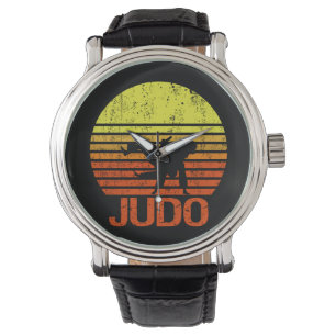 Judo Martial Arts Fighter Silhouette Stripes Retro Watch