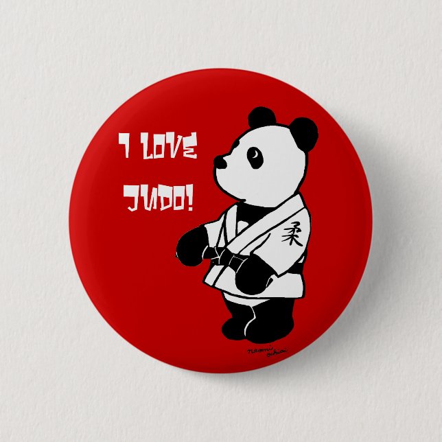Judo Panda Cartoon with a Black Belt 6 Cm Round Badge (Front)