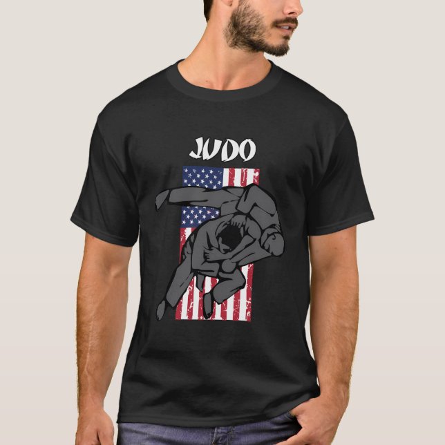 Judo Sparring Design With Emblem And Usa Flag T-Shirt (Front)