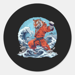 Judo Tiger Wave Ocean Taekwondo Martial Arts Judo Classic Round Sticker