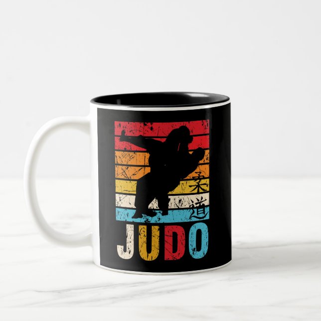 Judo Ura Nage Judoka Retro Sunset Two-Tone Coffee Mug (Left)