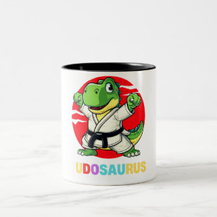 Judosaurus Funny T-Rex Cartoon Japanese Martial on Two-Tone Coffee Mug