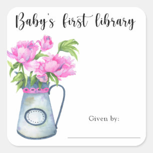 Jug of flowers - baby's first library square sticker