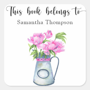Jug of flowers - this book belongs to square sticker