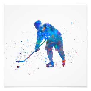 Jugador de hockey sobre hielo en acuarela photo print