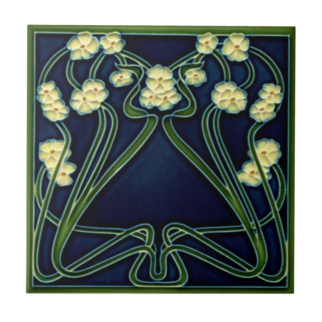 Jugendstil Art Nouveau Floral Repro Antique Tile (Front)