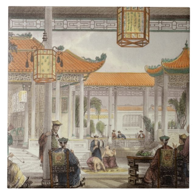 Jugglers Exhibiting in the Court of a Mandarin's P Tile (Front)