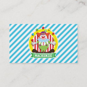 Juggling Big Top Circus Clown; Blue Stripes Business Card