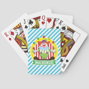 Juggling Big Top Circus Clown; Blue Stripes Playing Cards