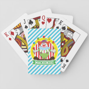Juggling Big Top Circus Clown; Blue Stripes Playing Cards