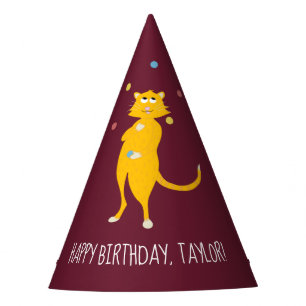 Juggling Cartoon Cat Personalised Jugglers Party Hat