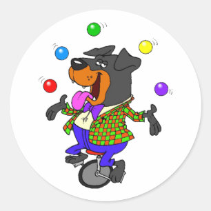 Juggling Dog on a Unicycle Classic Round Sticker