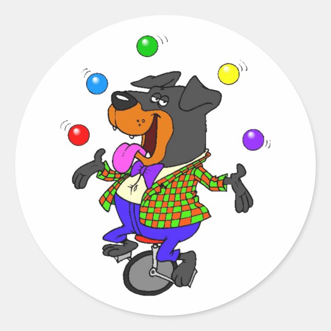 Juggling Dog on a Unicycle Classic Round Sticker (Front)