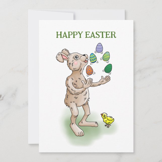Juggling Easter Bunny Holiday Card (Front)