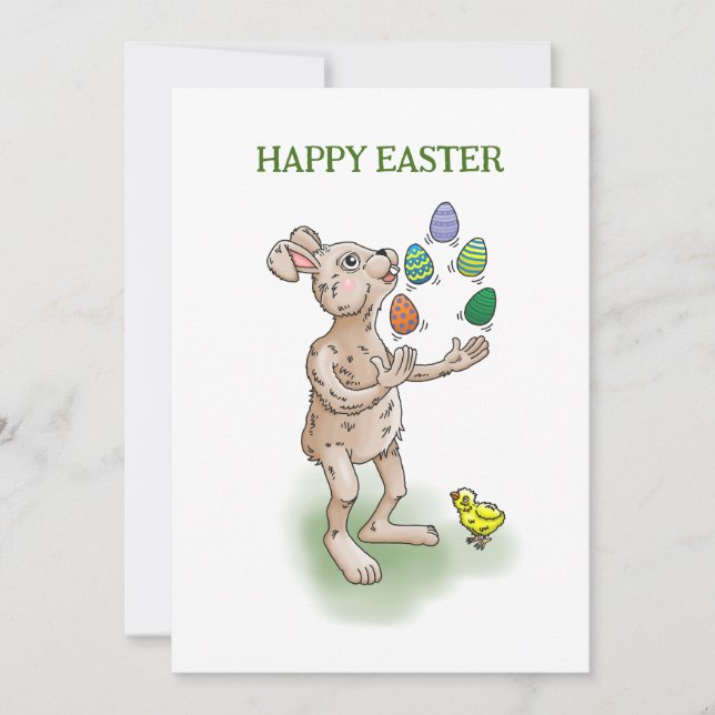 Juggling Easter Bunny Holiday Card (Front)