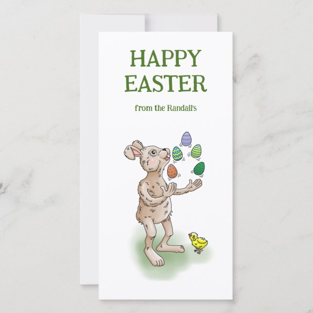 Juggling Easter Bunny Holiday Card (Front)