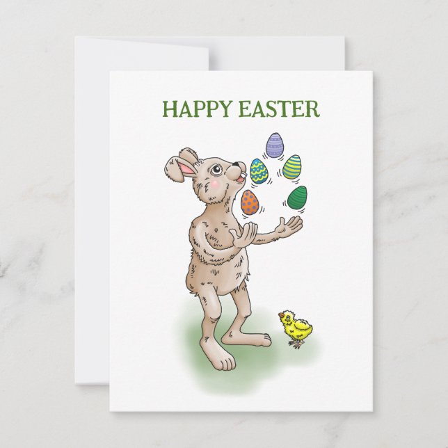 Juggling Easter Bunny Holiday Card (Front)