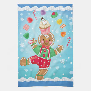 Juggling Gingerbread Man Kitchen Towel