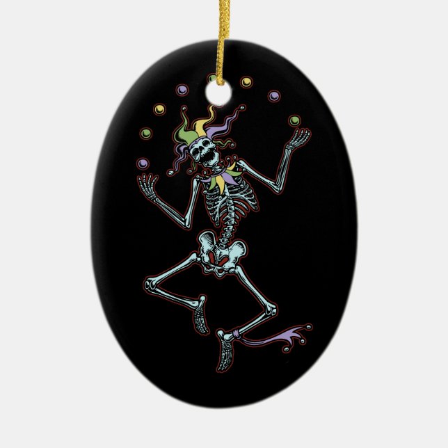 Juggling Jester Skeleton Ceramic Tree Decoration (Front)