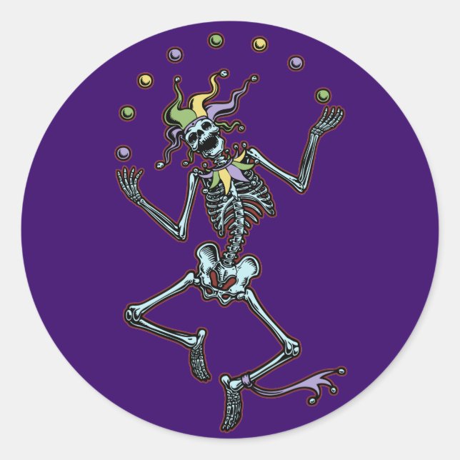 Juggling Jester Skeleton Classic Round Sticker (Front)