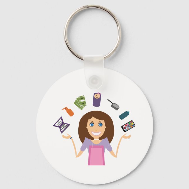 Juggling Mum (Brunette) Key Ring (Front)