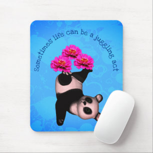 Juggling Panda Bear And Flowers Inspirational Mouse Mat