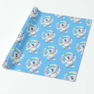 Juggling Polar Bear. mid blue Glossy gift Wrapping Paper