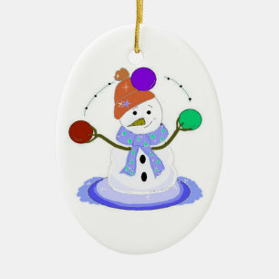 Juggling Snowman Ceramic Tree Decoration