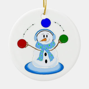 Juggling Snowman Ceramic Tree Decoration