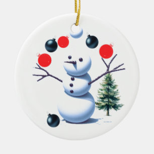 Juggling Snowman Christmas Baubles Ceramic Tree Decoration