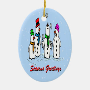 Juggling Snowmen Christmas Ornament Oval
