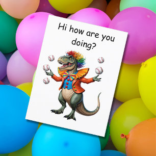 Juggling T-rex in clown outfit  Postcard
