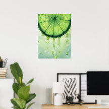 Juice Lime Green Citrus Slice Watercolor Art