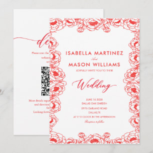 juice red French flowers chinoiserie wedding Invitation