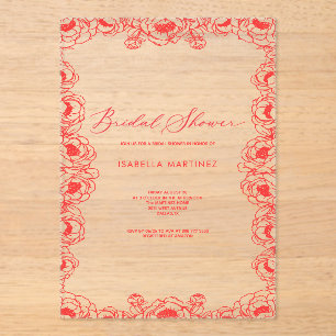 juice red simple classic elegant bridal shower acrylic invitations