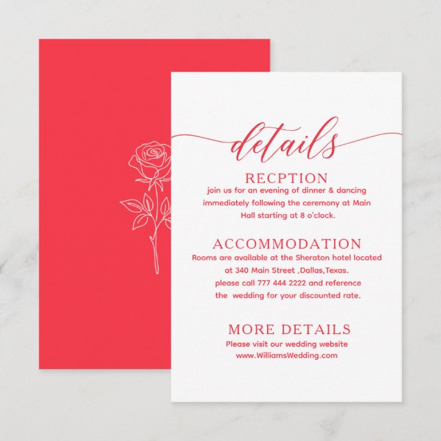 juice red  simple classic wedding details card (Front/Back)