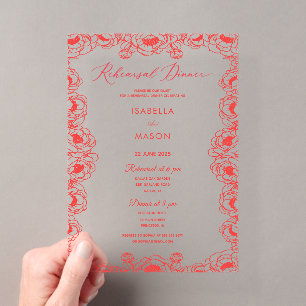 JUICIE RED FLORAL BOHO REHEARSAL WEDDING INVITE ACRYLIC INVITATIONS