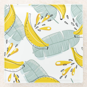 Juicy Bananas Bright Vintage Pattern Glass Coaster