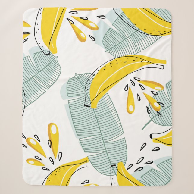 Juicy Bananas Bright Vintage Pattern Sherpa Blanket (Front)