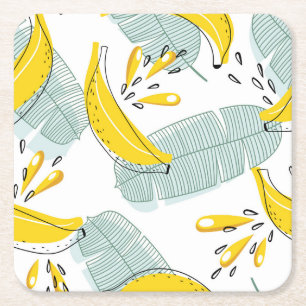 Juicy Bananas Bright Vintage Pattern Square Paper Coaster