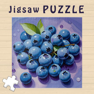 Juicy Blueberries green Leaves Painting - Jigsaw Puzzle