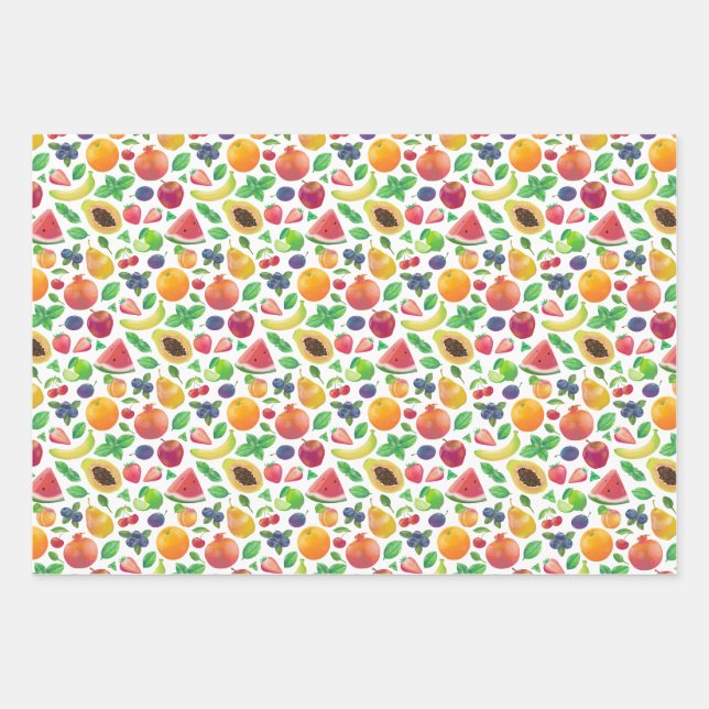 Juicy colourful fruits wrapping paper sheet (Front)